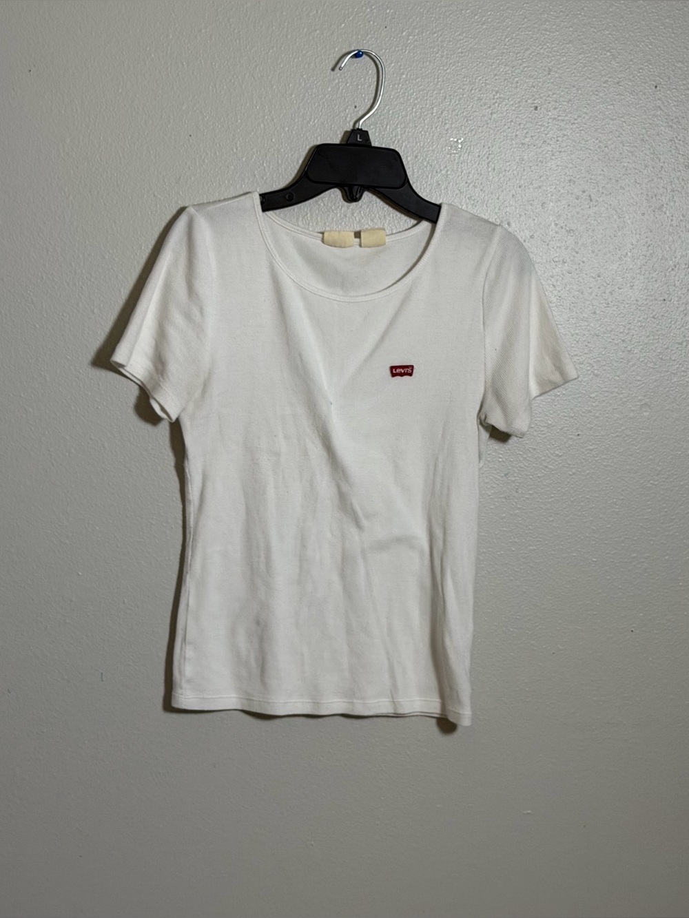 Levi's Women's Ribbed Minimalist White Perfect Crewneck Short-Sleeve Tee size S‎